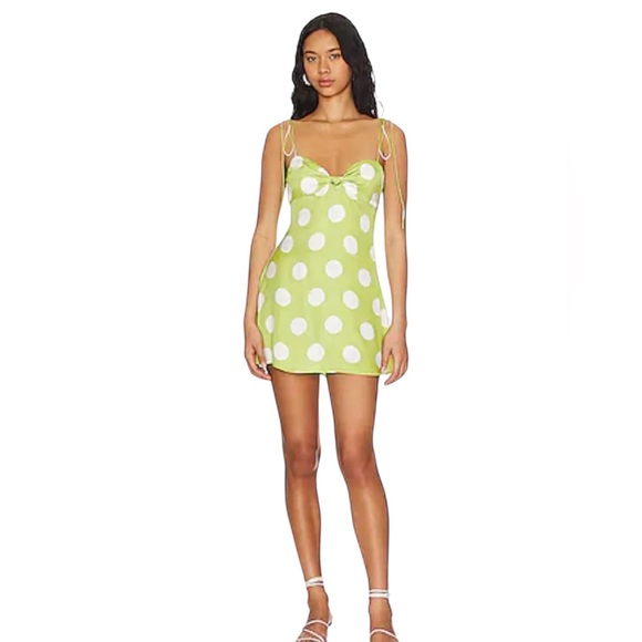 For Love And Lemons Dresses & Skirts - For Love & Lemons- Adira Mini Dress Green Polka Dot Mini Dress Size XL
